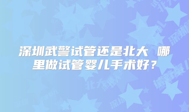 深圳武警试管还是北大 哪里做试管婴儿手术好？