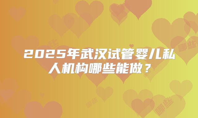 2025年武汉试管婴儿私人机构哪些能做？