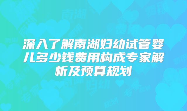 深入了解南湖妇幼试管婴儿多少钱费用构成专家解析及预算规划