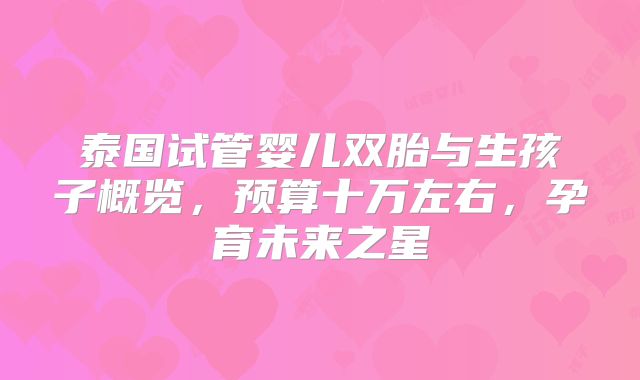 泰国试管婴儿双胎与生孩子概览,预算十万左右,孕育未来之星