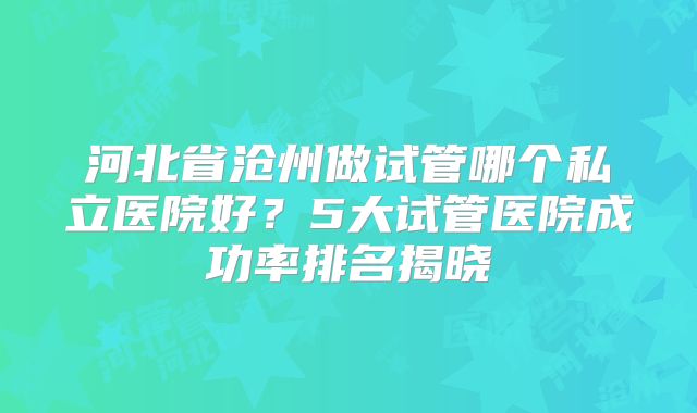 河北省沧州做试管哪个私立医院好?5大试管医院成功率排名揭晓