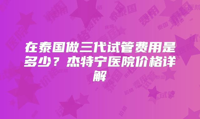 在泰国做三代试管费用是多少？杰特宁医院价格详解