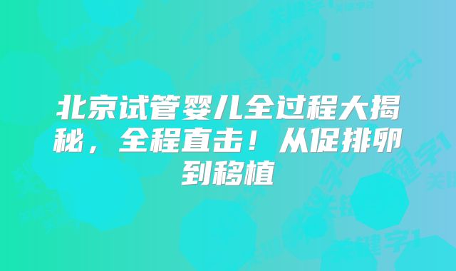 北京试管婴儿全过程大揭秘，全程直击！从促排卵到移植