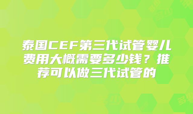 泰国CEF第三代试管婴儿费用大概需要多少钱？推荐可以做三代试管的