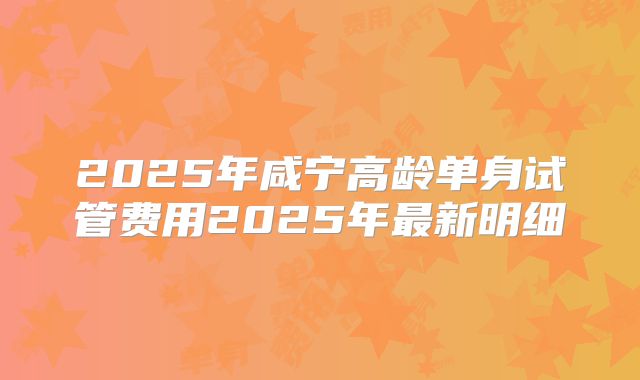 2025年咸宁高龄单身试管费用2025年最新明细