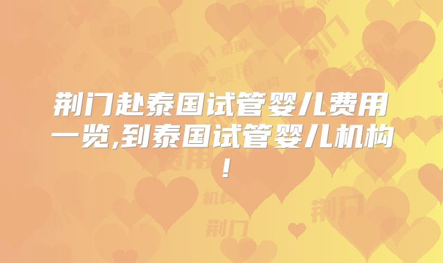 荆门赴泰国试管婴儿费用一览,到泰国试管婴儿机构！
