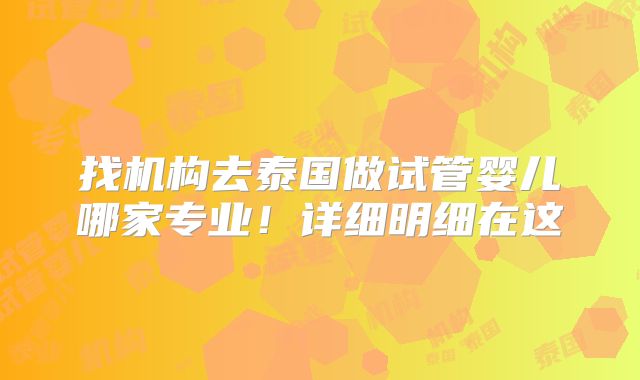 找机构去泰国做试管婴儿哪家专业！详细明细在这
