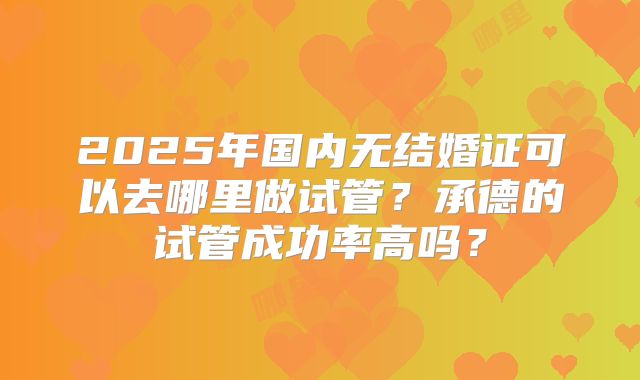 2025年国内无结婚证可以去哪里做试管？承德的试管成功率高吗？