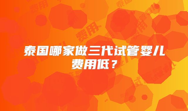泰国哪家做三代试管婴儿费用低？