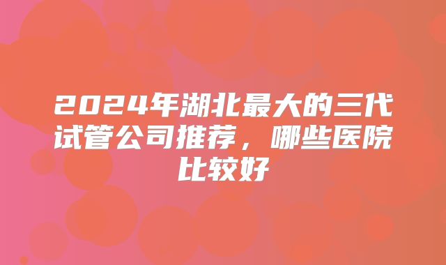 2024年湖北最大的三代试管公司推荐，哪些医院比较好