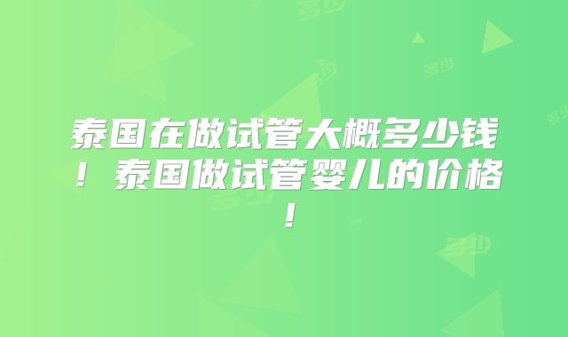 泰国在做试管大概多少钱！泰国做试管婴儿的价格！