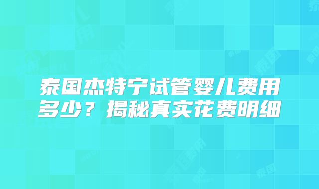泰国杰特宁试管婴儿费用多少？揭秘真实花费明细