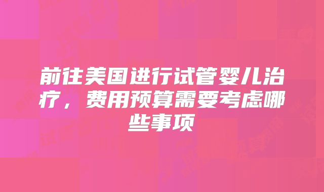 前往美国进行试管婴儿治疗,费用预算需要考虑哪些事项