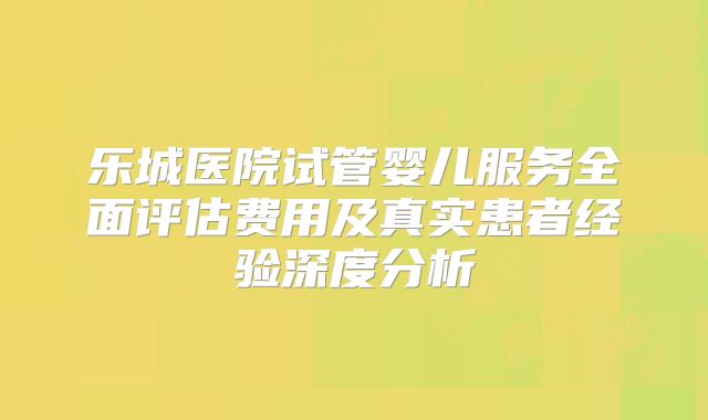 乐城医院试管婴儿服务全面评估费用及真实患者经验深度分析