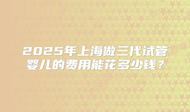 2025年上海做三代试管婴儿的费用能花多少钱?