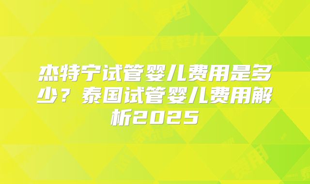 杰特宁试管婴儿费用是多少？泰国试管婴儿费用解析2025
