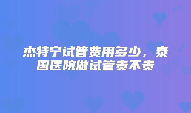 杰特宁试管费用多少，泰国医院做试管贵不贵
