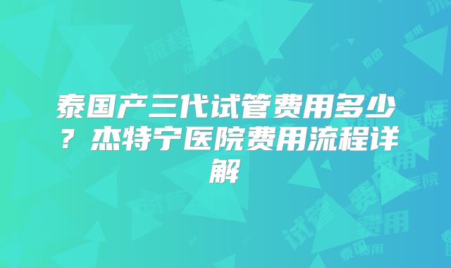 泰国产三代试管费用多少？杰特宁医院费用流程详解