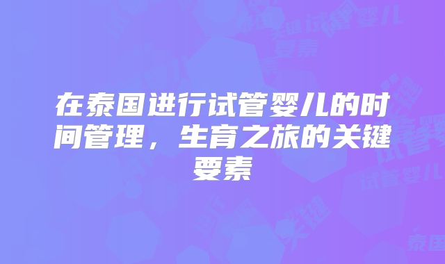 在泰国进行试管婴儿的时间管理，生育之旅的关键要素