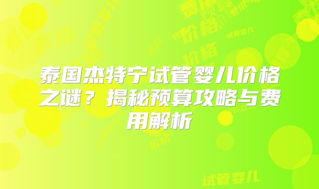 泰国杰特宁试管婴儿价格之谜？揭秘预算攻略与费用解析