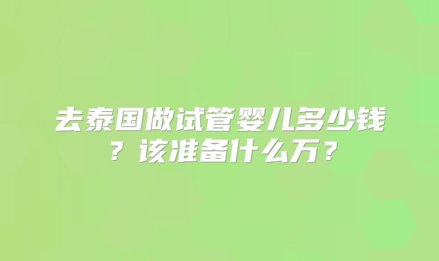 去泰国做试管婴儿多少钱？该准备什么万？