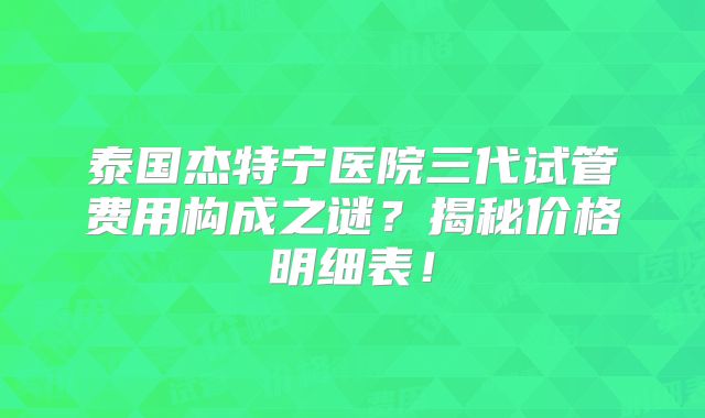 泰国杰特宁医院三代试管费用构成之谜？揭秘价格明细表！