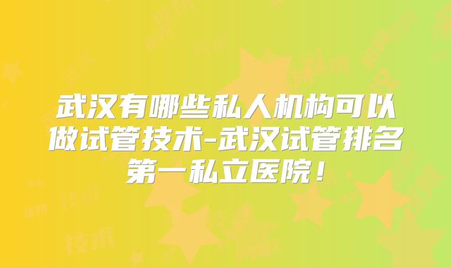 武汉有哪些私人机构可以做试管技术-武汉试管排名第一私立医院！