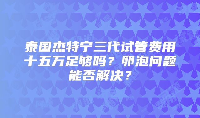 泰国杰特宁三代试管费用十五万足够吗？卵泡问题能否解决？