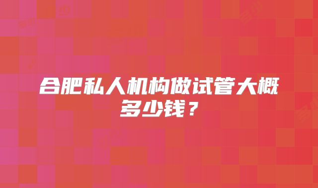 合肥私人机构做试管大概多少钱？