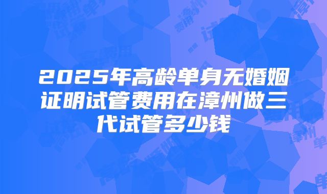 2025年高龄单身无婚姻证明试管费用在漳州做三代试管多少钱