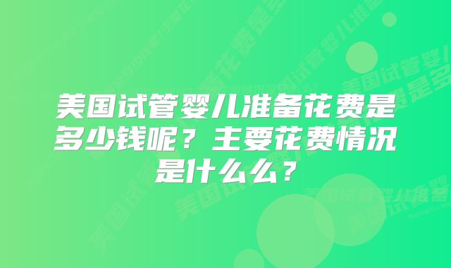 美国试管婴儿准备花费是多少钱呢？主要花费情况是什么么？