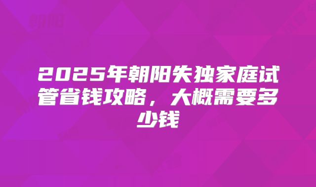 2025年朝阳失独家庭试管省钱攻略，大概需要多少钱