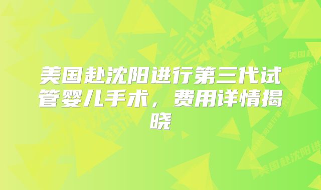 美国赴沈阳进行第三代试管婴儿手术，费用详情揭晓