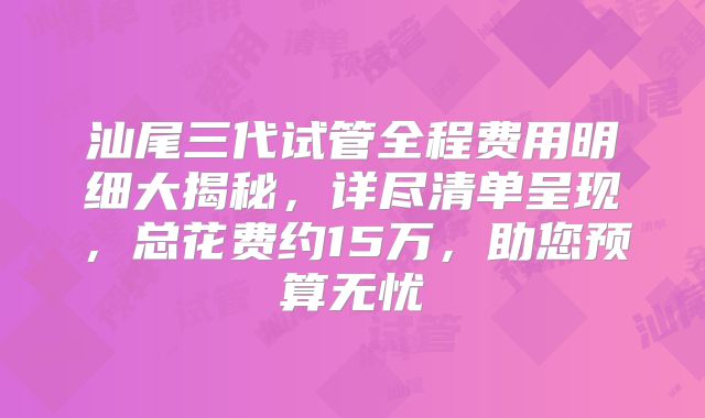 汕尾三代试管全程费用明细大揭秘，详尽清单呈现，总花费约15万，助您预算无忧
