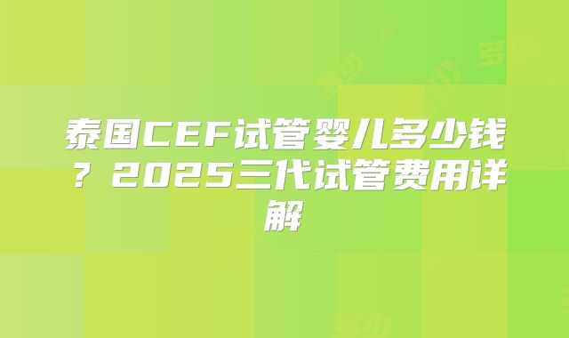 泰国CEF试管婴儿多少钱？2025三代试管费用详解