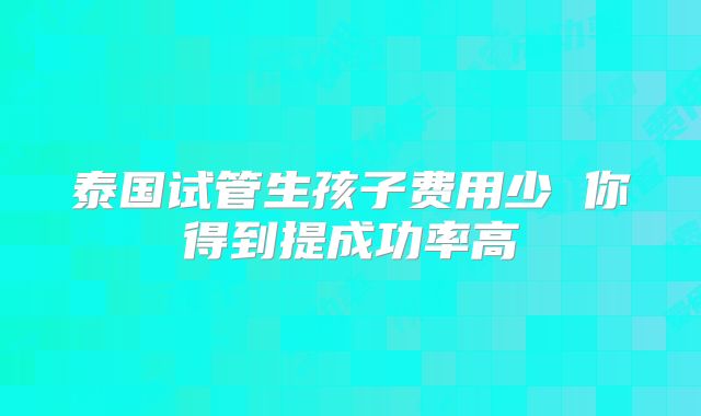 泰国试管生孩子费用少 你得到提成功率高