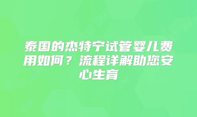 泰国的杰特宁试管婴儿费用如何？流程详解助您安心生育