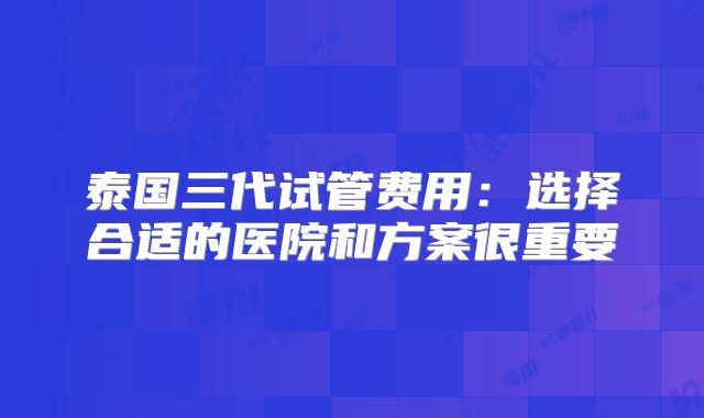 泰国三代试管费用:选择合适的医院和方案很重要