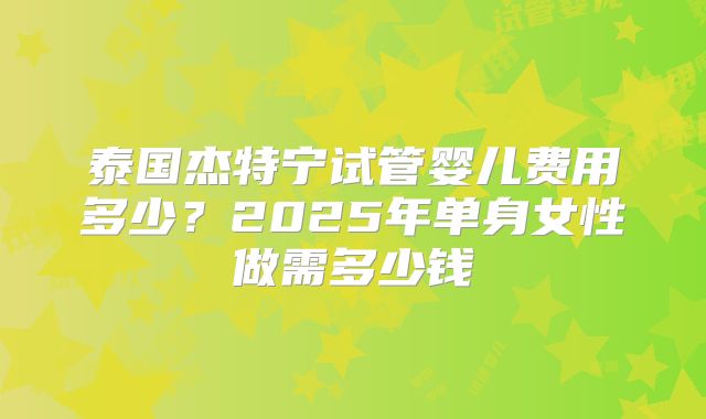 泰国杰特宁试管婴儿费用多少？2025年单身女性做需多少钱
