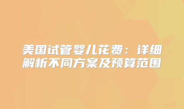 美国试管婴儿花费：详细解析不同方案及预算范围