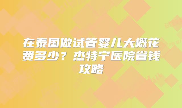 在泰国做试管婴儿大概花费多少？杰特宁医院省钱攻略