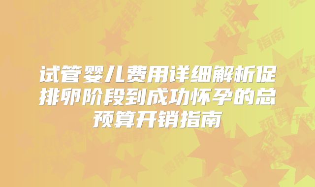 试管婴儿费用详细解析促排卵阶段到成功怀孕的总预算开销指南