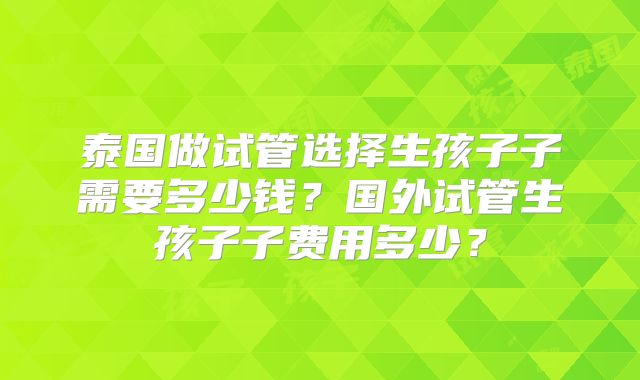 泰国做试管选择生孩子子需要多少钱？国外试管生孩子子费用多少？