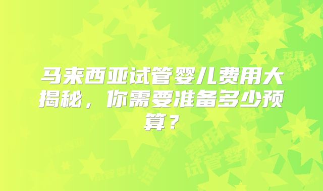 马来西亚试管婴儿费用大揭秘，你需要准备多少预算？