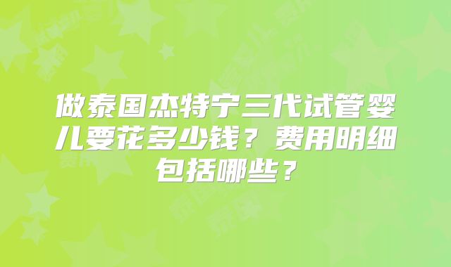 做泰国杰特宁三代试管婴儿要花多少钱？费用明细包括哪些？