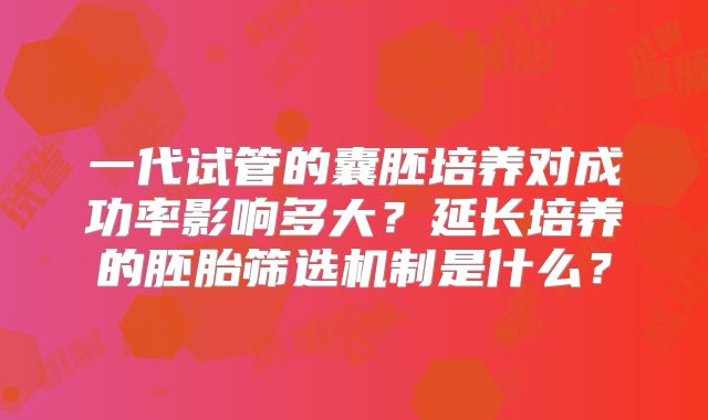 一代试管的囊胚培养对成功率影响多大？延长培养的胚胎筛选机制是什么？