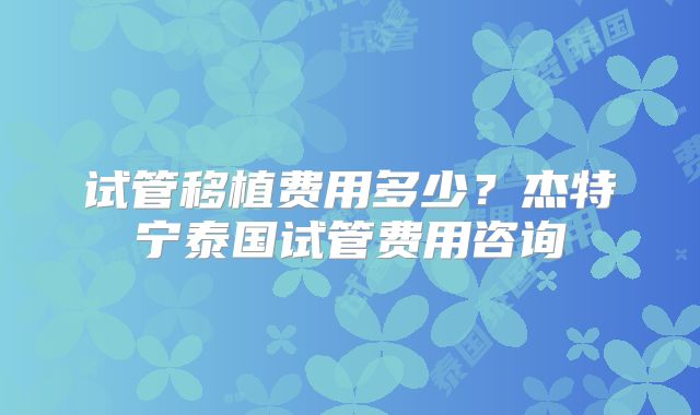 试管移植费用多少？杰特宁泰国试管费用咨询