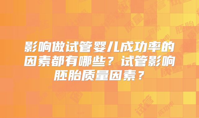 影响做试管婴儿成功率的因素都有哪些？试管影响胚胎质量因素？
