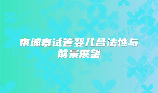 柬埔寨试管婴儿合法性与前景展望