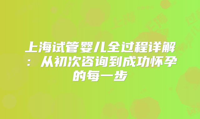 上海试管婴儿全过程详解:从初次咨询到成功怀孕的每一步